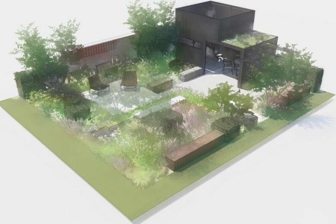 Čelsijas ziedu šova 2023. gada dārzkopības dārza dizaina ilustrācija