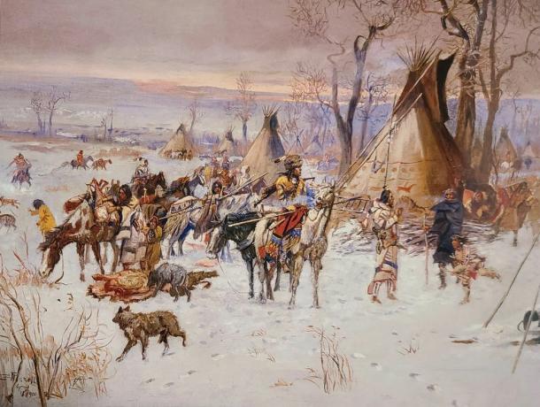 Indijas mednieki atgriežas, Čārlza Rasela glezna