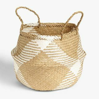 John Lewis & Partners White Pattern Seagrass Basket